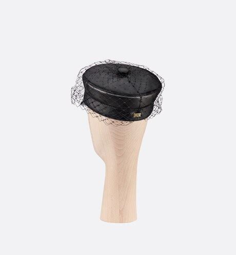 Dior Paris Revolution Cap with Veil Black Lambskin